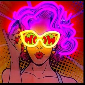 Pop Art Neon LED Light Sign Woman with 'Wow' Glasses - USB